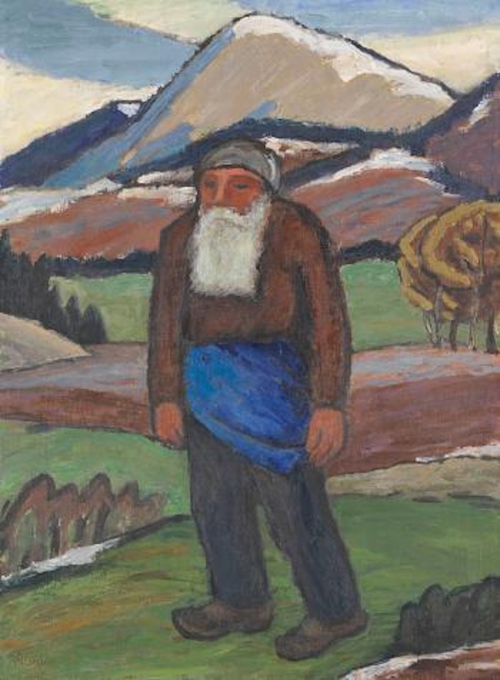 Landschaft mit altem Mann (Bärtiger Mann in Landschaft) by Gabriele Münter