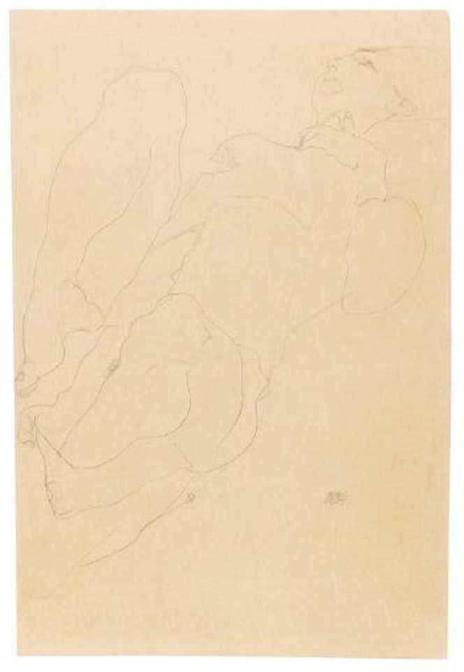 Liegender Akt mit erhobenen Beinen by Egon Schiele