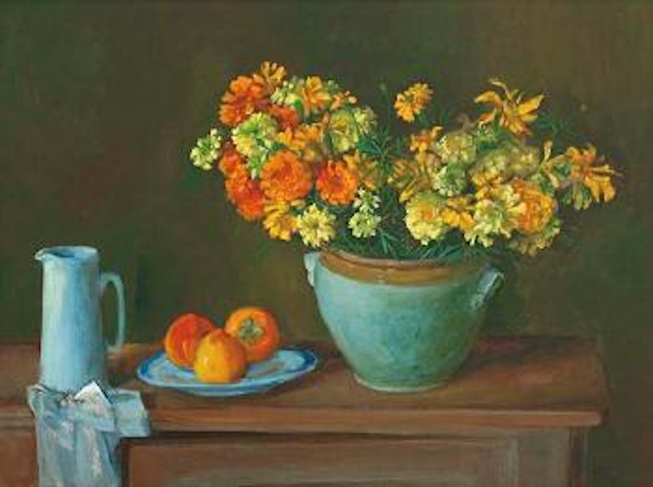 Still Life with Marigolds and Persimmons by Margaret Hannah Olley