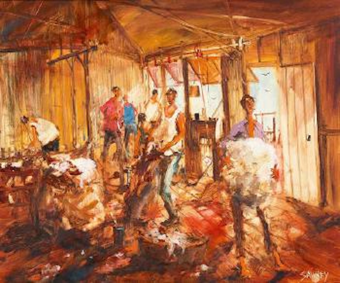 Stingy Jones' Shearing Team by Hugh Sawrey