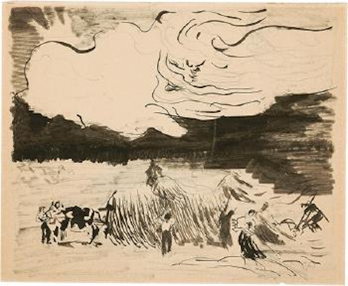 Heuernte mit Gewitterwolken by Cuno Amiet