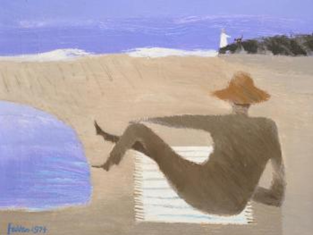Figure at rest on a beach looking out to sea by Mary Fedden