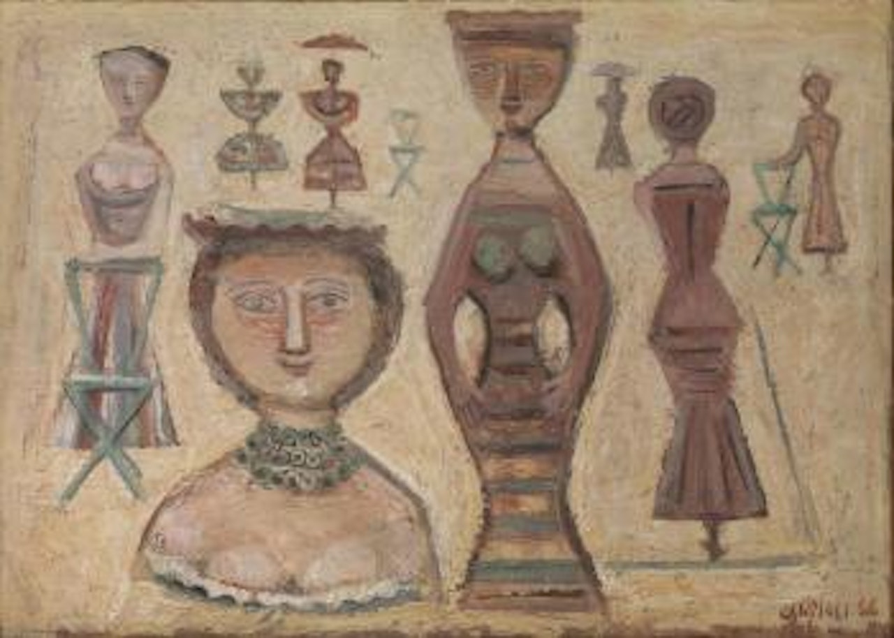 Promenade au fond jaune by Massimo Campigli