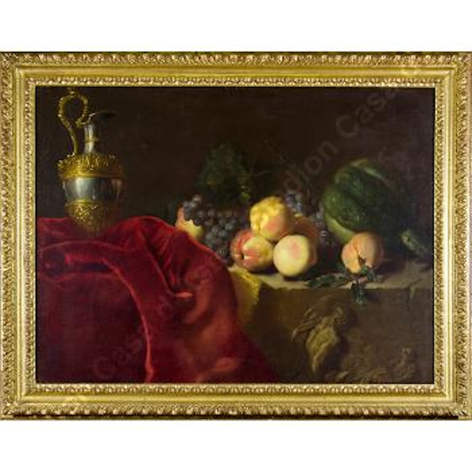 Natura morta con frutta e vasellami by Roman School