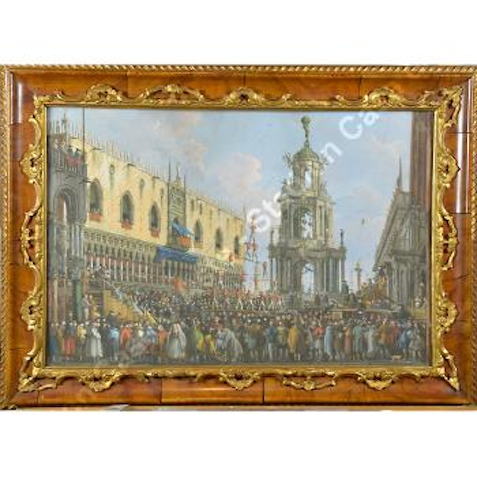 La regata sul Canal Grande. Il bucintoro a San Nicolò. Il bucintoro in Riva degli Schiavoni. Festa del Giovedì Grasso in piazza San Marco by Giuseppe Bernardino Bison