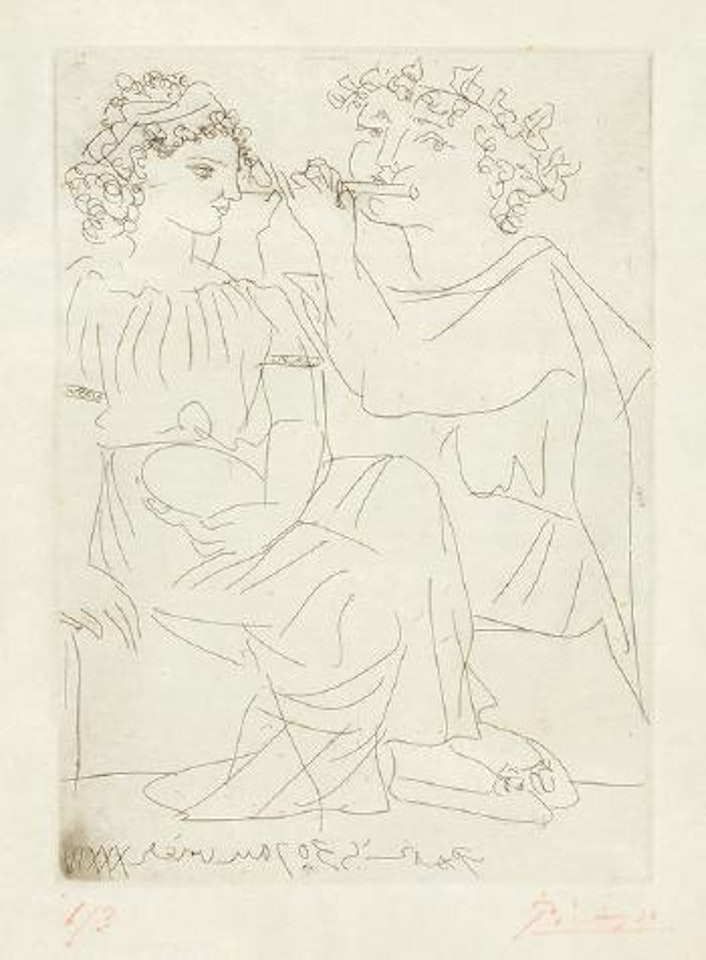 Flûtiste et jeune fille au tambourin by Pablo Picasso