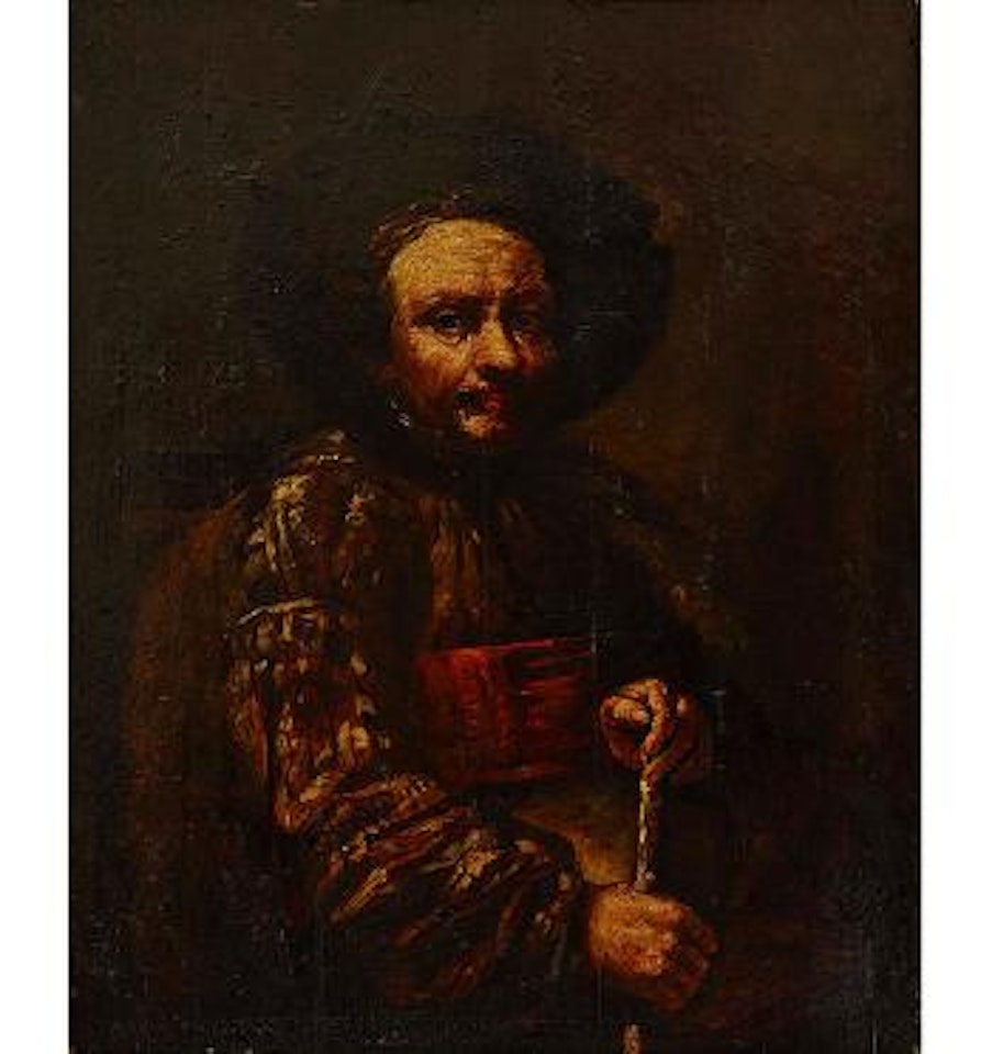 Bildnis eines Herrn, einen Stock in der Hand haltend by Attributed to Rembrandt Harmensz van Rijn
