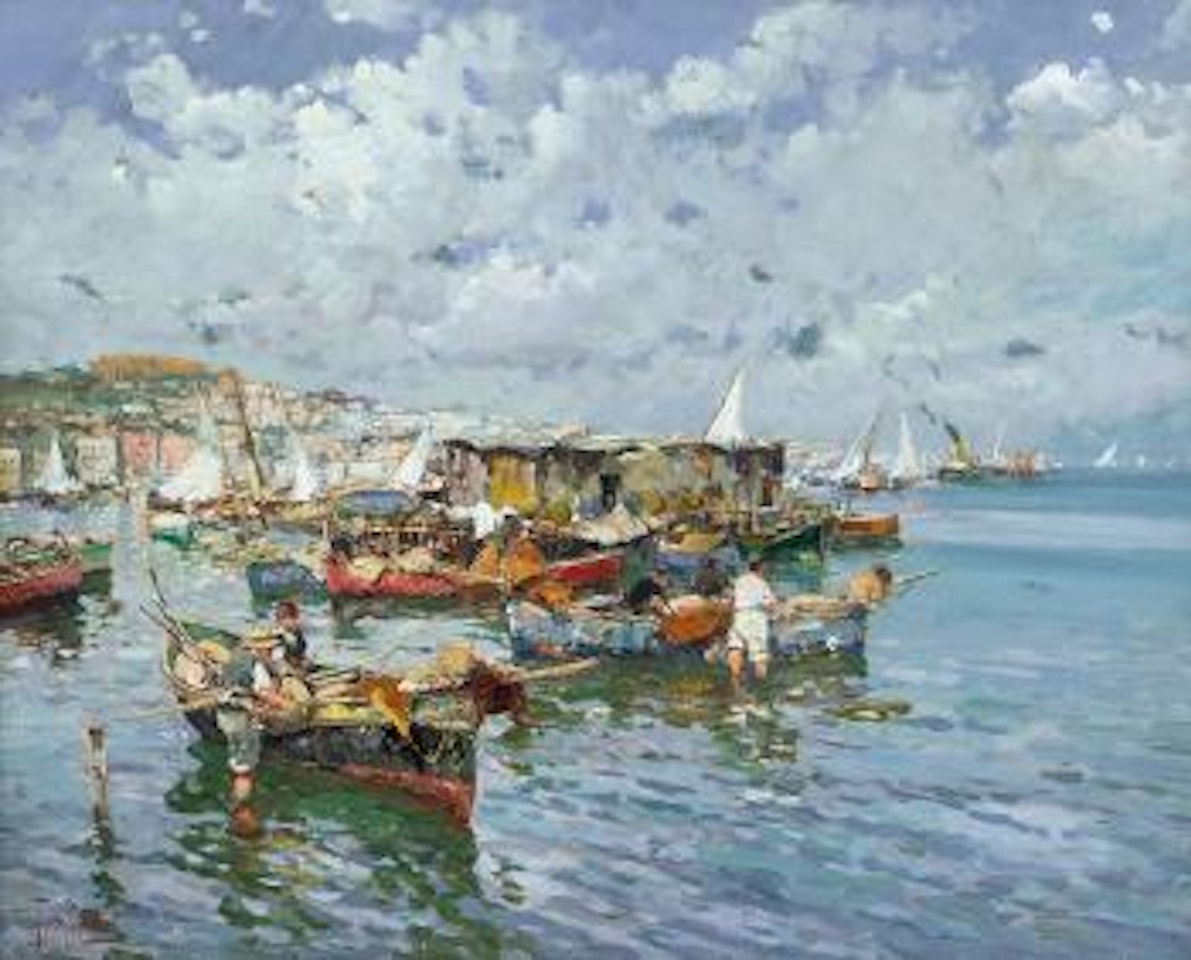 Marina di Napoli con pescatori by Fausto Pratella