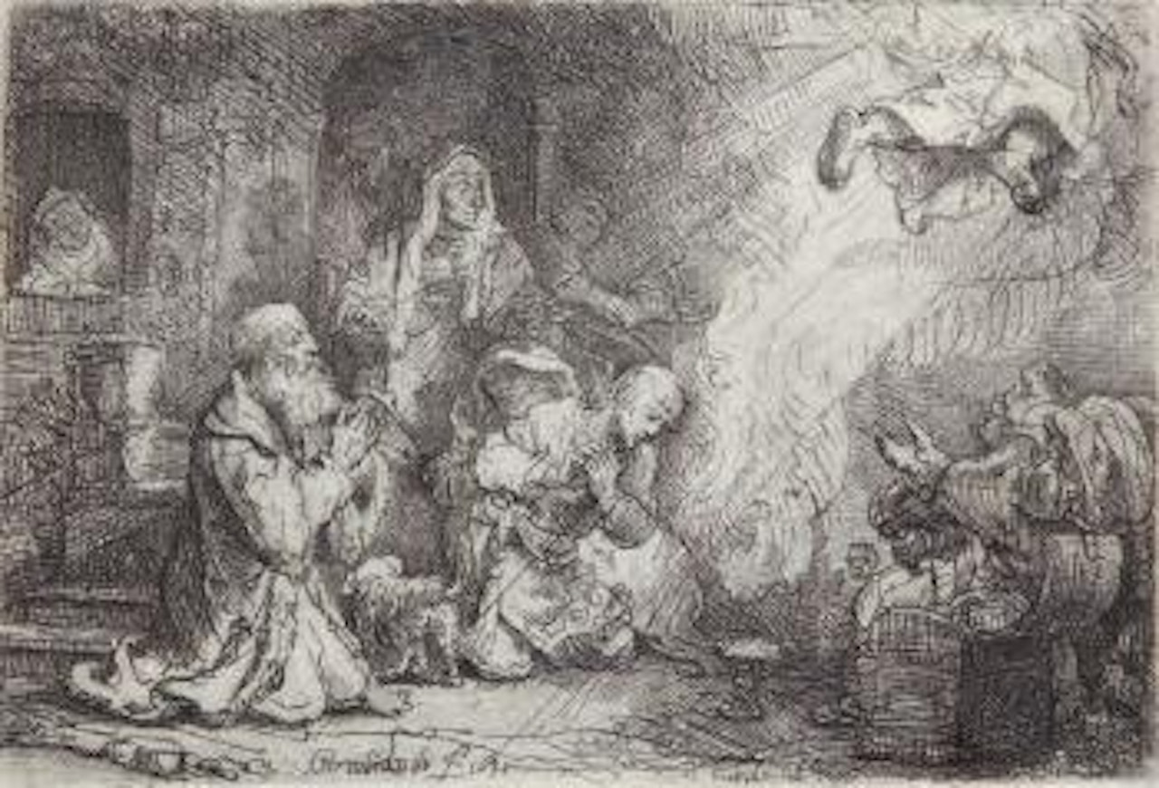 L’Ange qui disparaît devant la famille de Tobie by Attributed to Rembrandt Harmensz van Rijn
