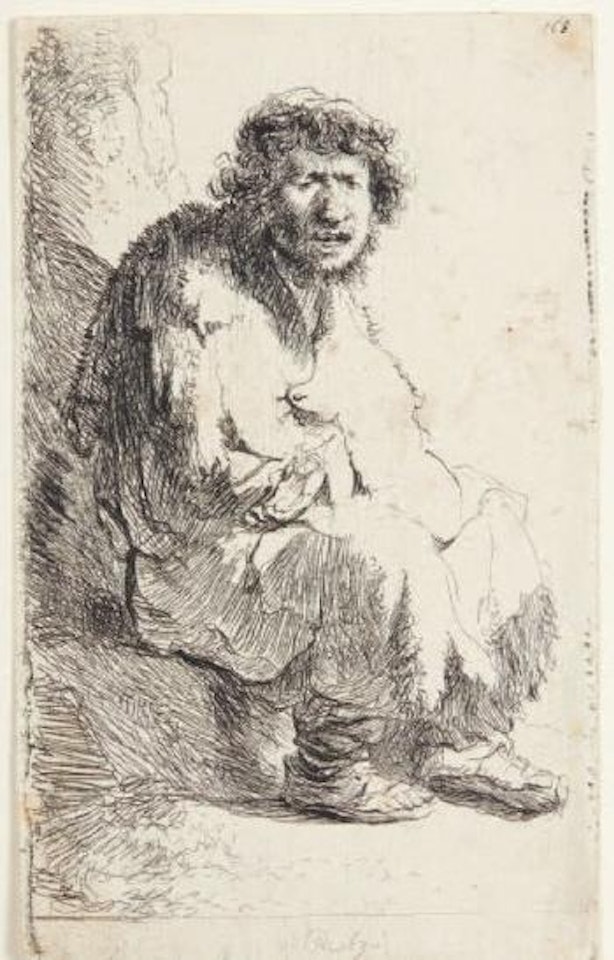 Gueux assis sur une motte de terre, autoportrait by Attributed to Rembrandt Harmensz van Rijn