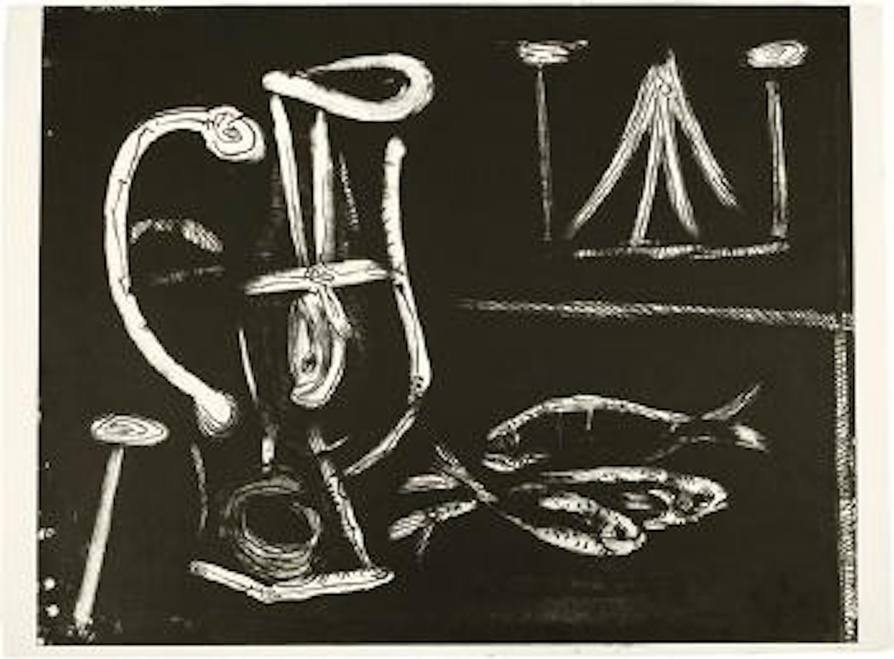 Table aux poissons, fond noir by Pablo Picasso