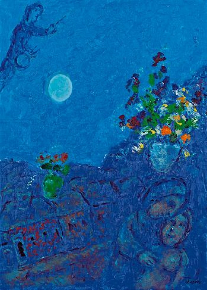 Bouquets sur fonds bleus by Marc Chagall