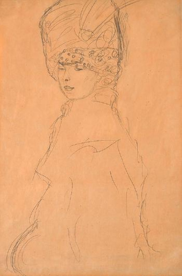 Brustbild nach links, mit hohem Hut by Gustav Klimt