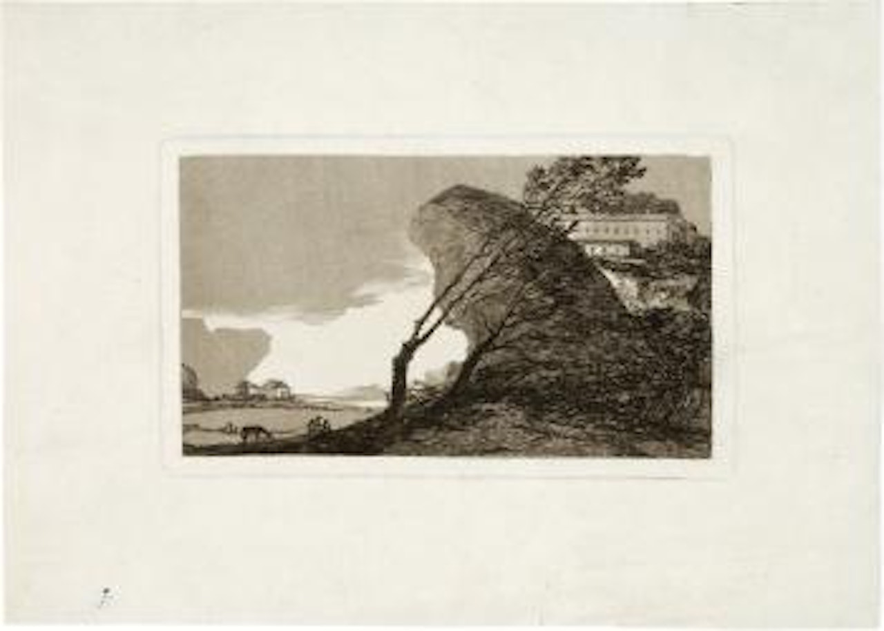 Landschaft mit Bäumen, Felsen und Gebäuden - Landscape with Buildings and Trees by Francisco José de Goya