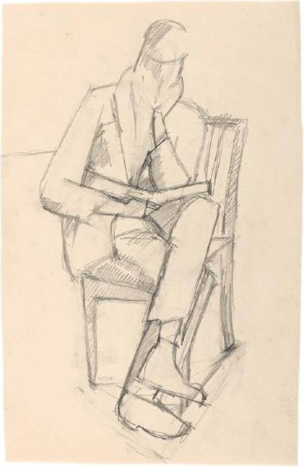 Sitzender junger Mann in ganzer Figur, lesend by Alberto Giacometti