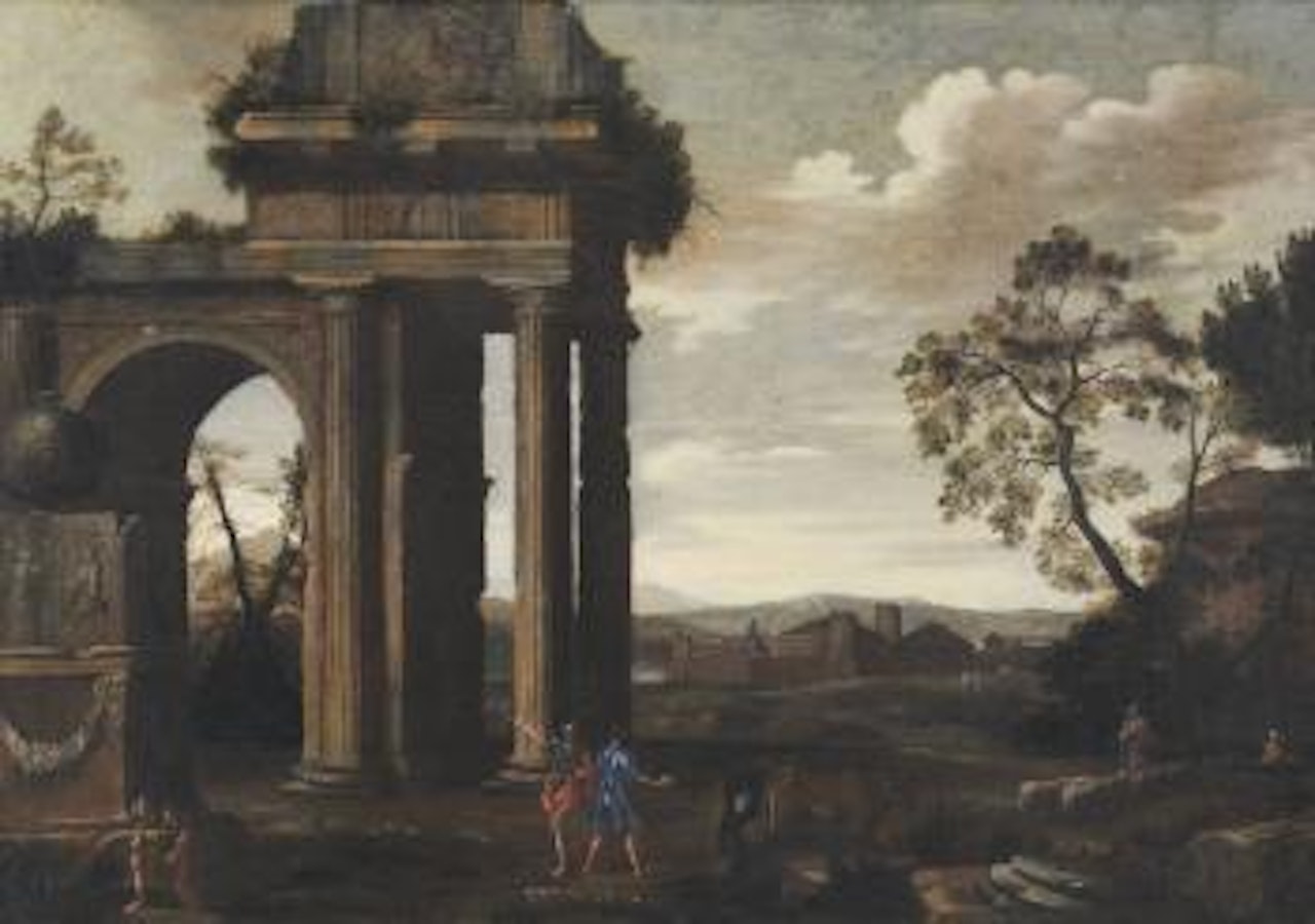 Paesaggio con rovine classiche e pastori con armenti by Viviano Codazzi