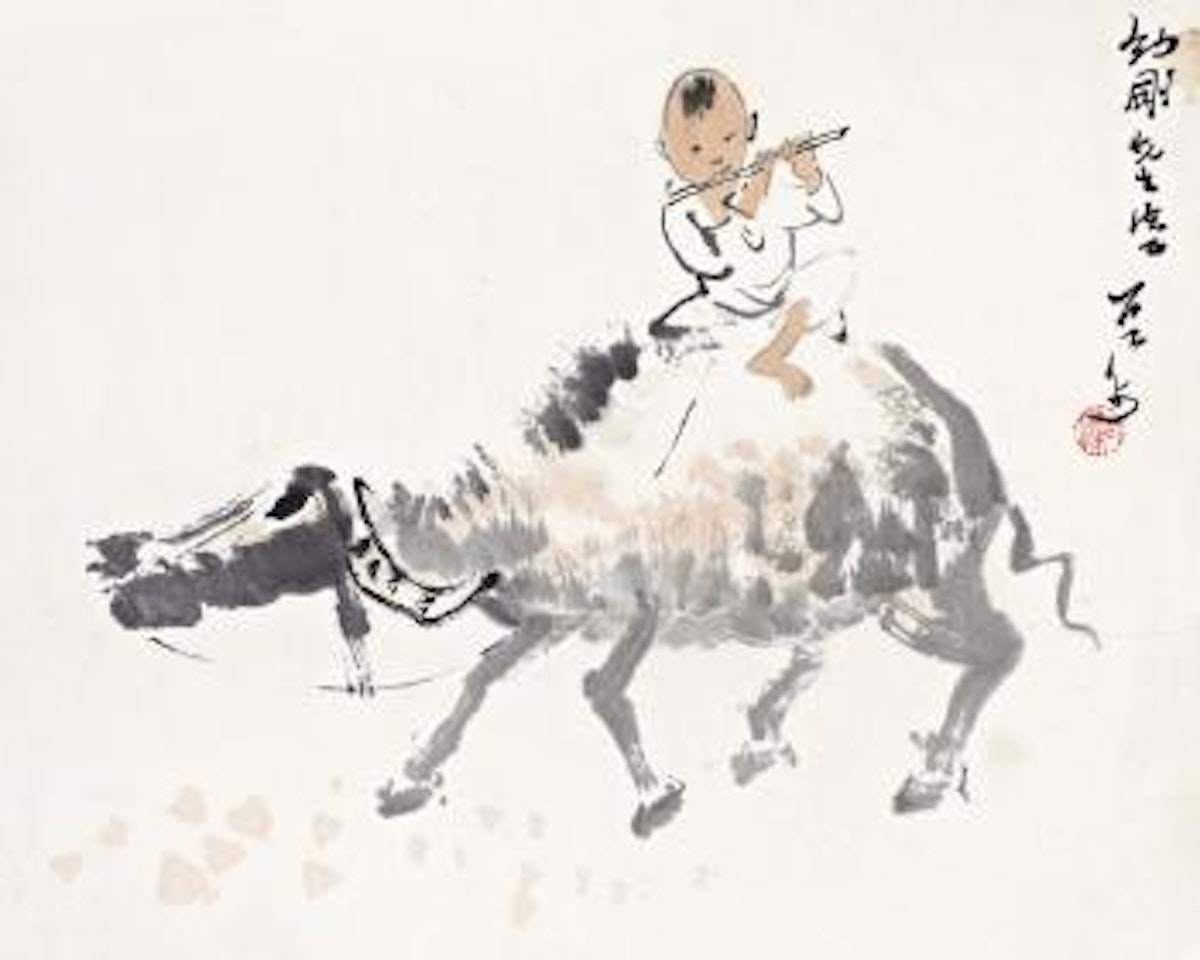 Boy and buffalo by Li Keran