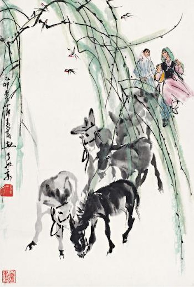 Girls and donkeys by Huang Zhou