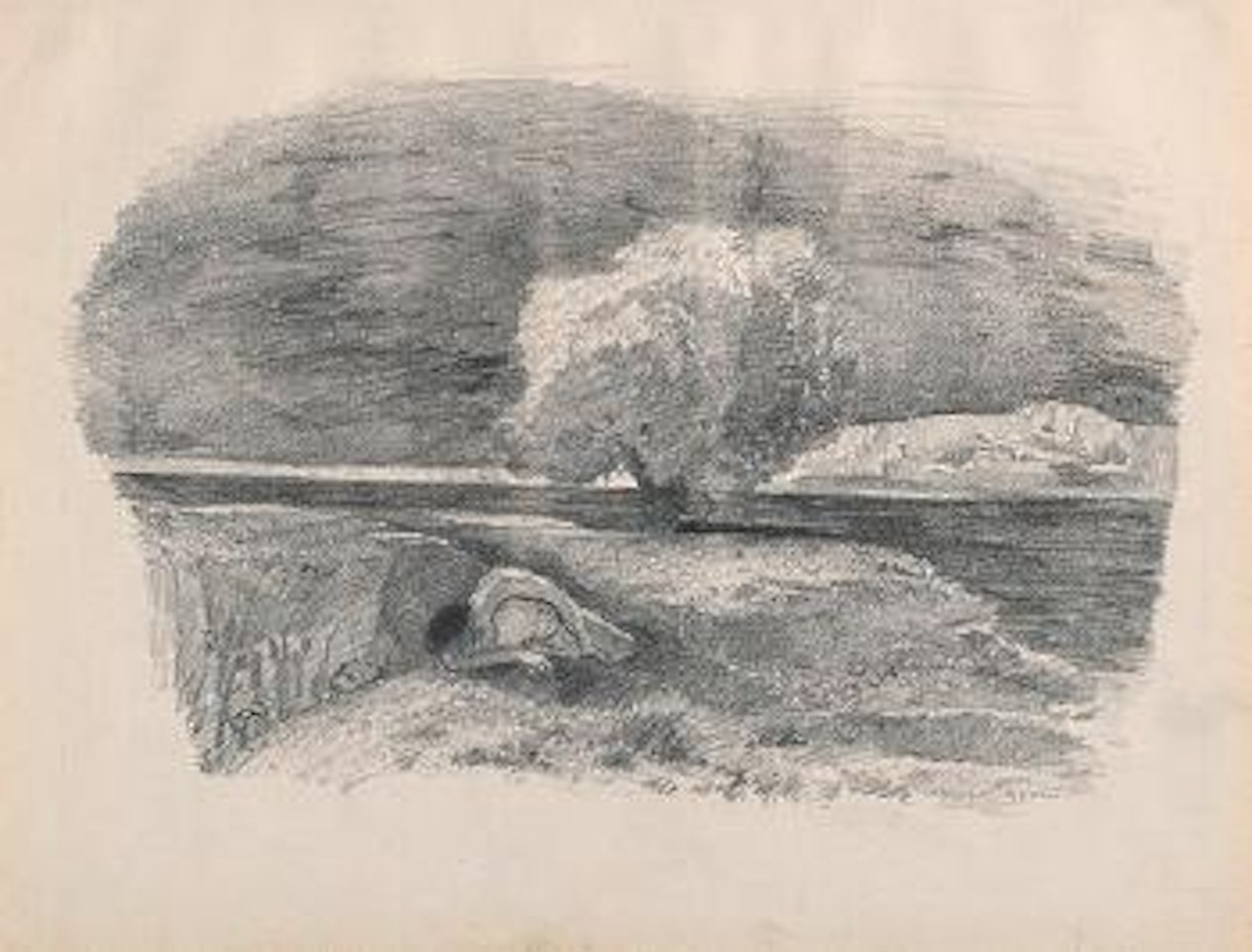 Paysage avec figure endormie by Odilon Redon