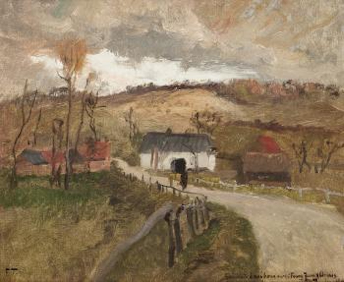 Fransk landsbygate med hus by Fritz Thaulow