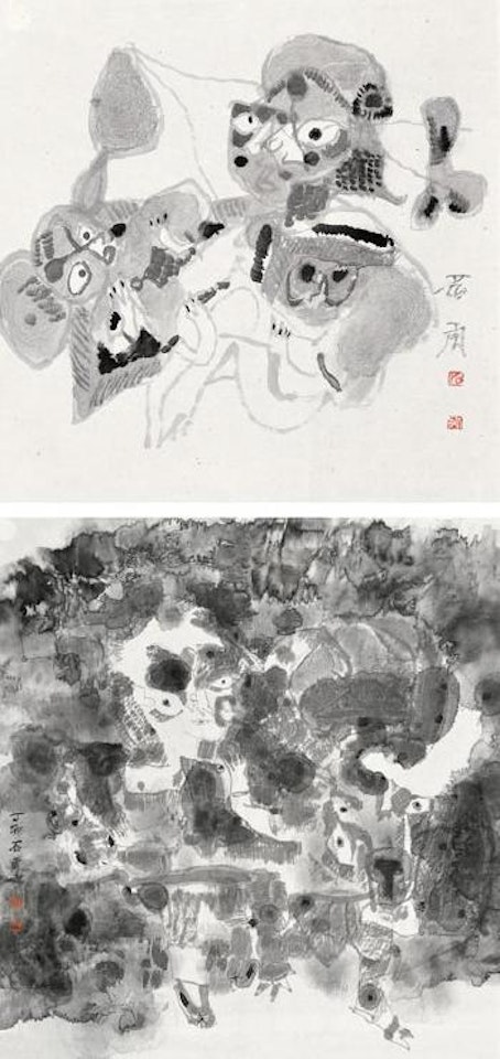 Two frames of beauties by Shi Hu