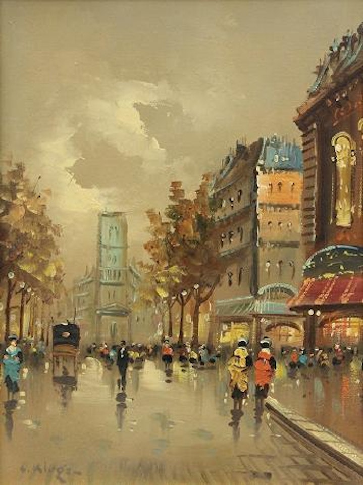 Parisian Boulevard Scene with Figures by Constantin Kluge