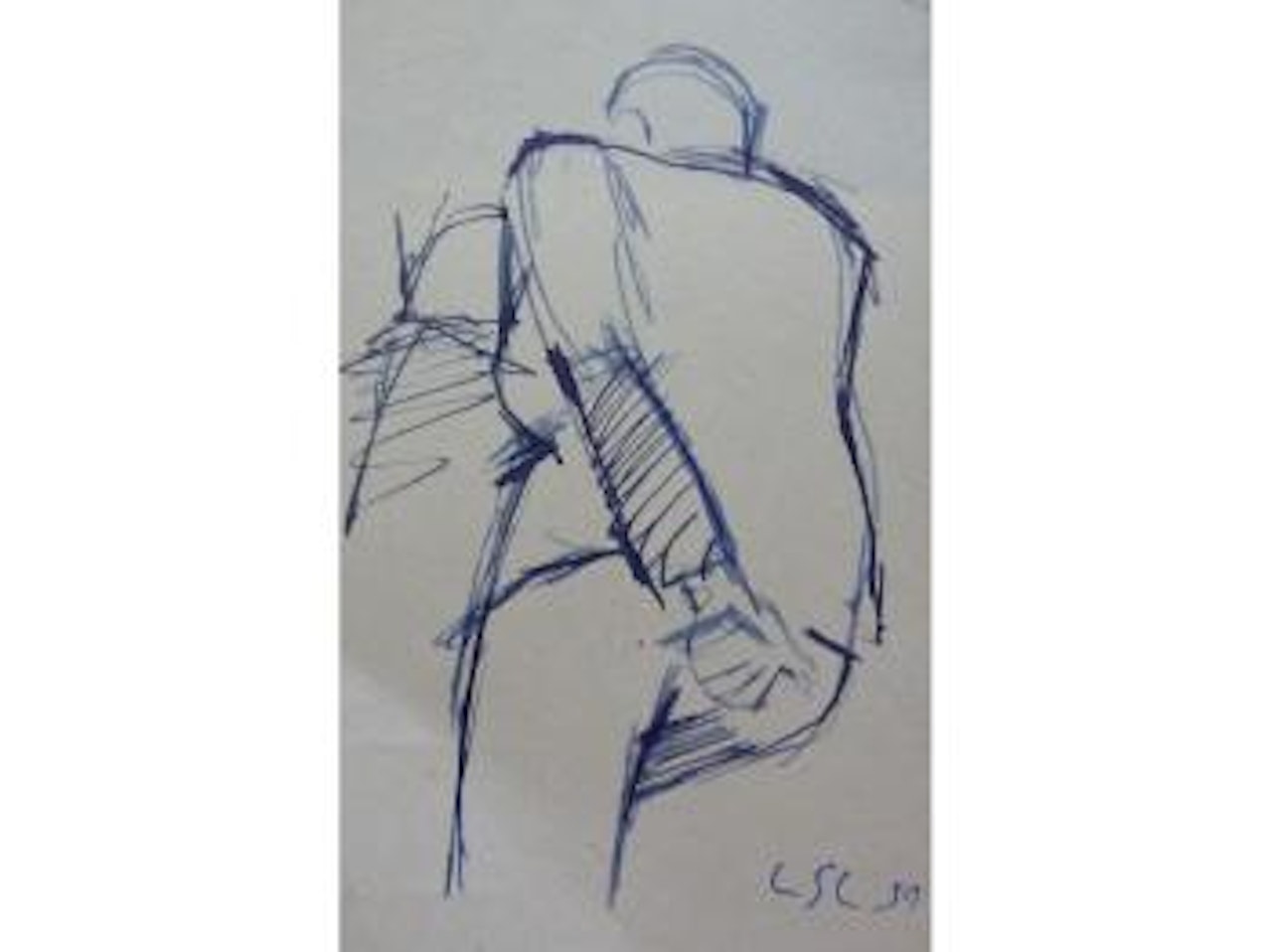 Figures at a bar. Figure playing a guitar by Laurence Stephen Lowry