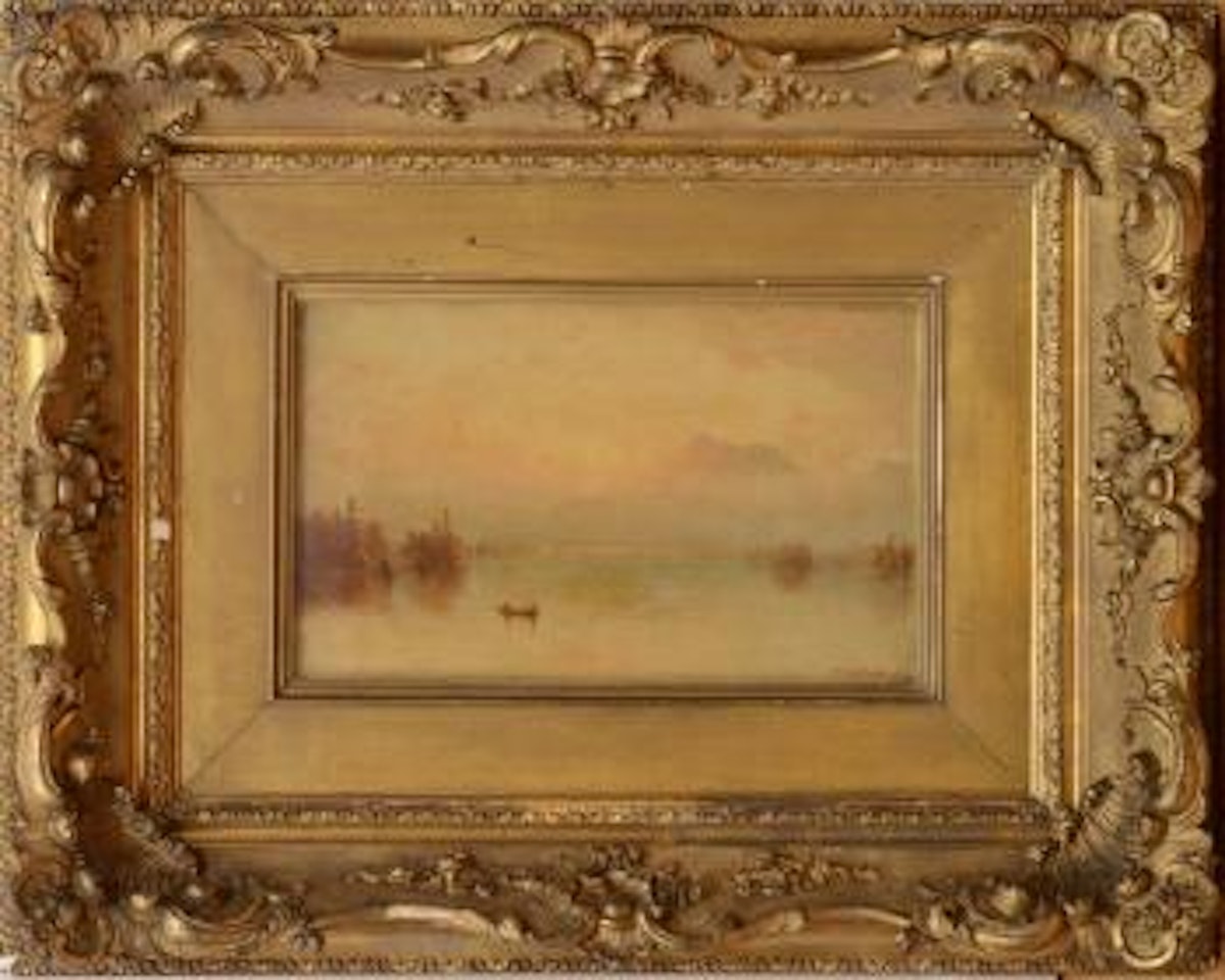 Misty sunrise on lake george by Sanford Robinson Gifford