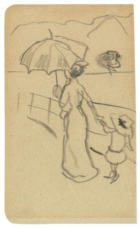 Frau mit Schirm und kind by August Macke