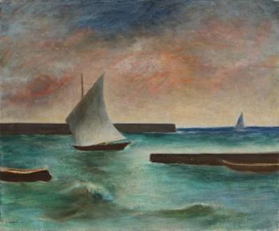 Sails in the harbor by Carlo Carra