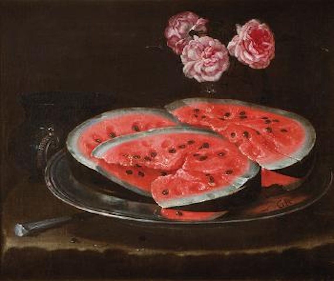 Bodegón con sandía y jarrón de rosas by Giuseppe Recco