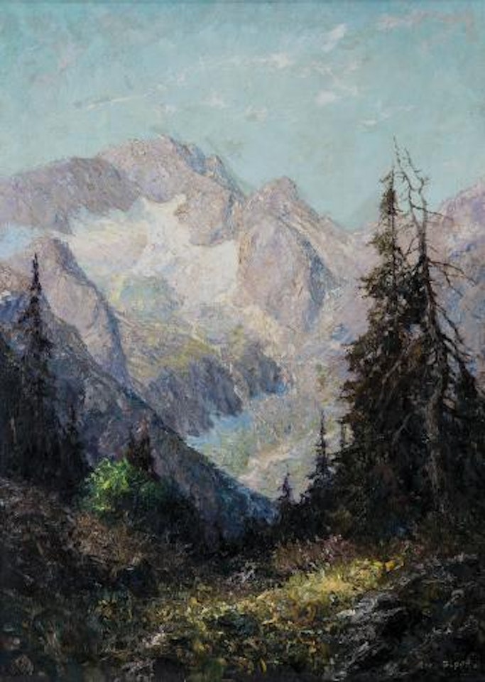 Blick auf die Zugspitze und in Höllental bei Garmisch by Otto Pippel
