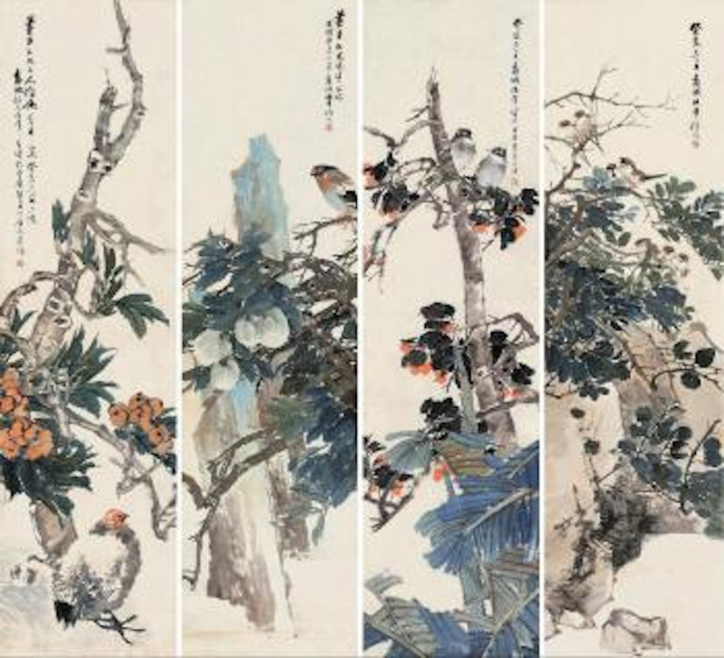 Flowers and Birds of Four Pieces by Ren Bonian