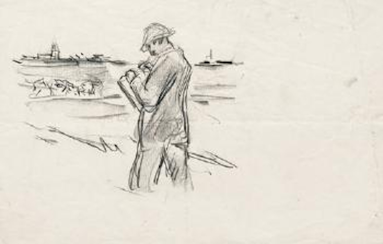 Selbstbildnis, im Freien zeichnend by Max Liebermann