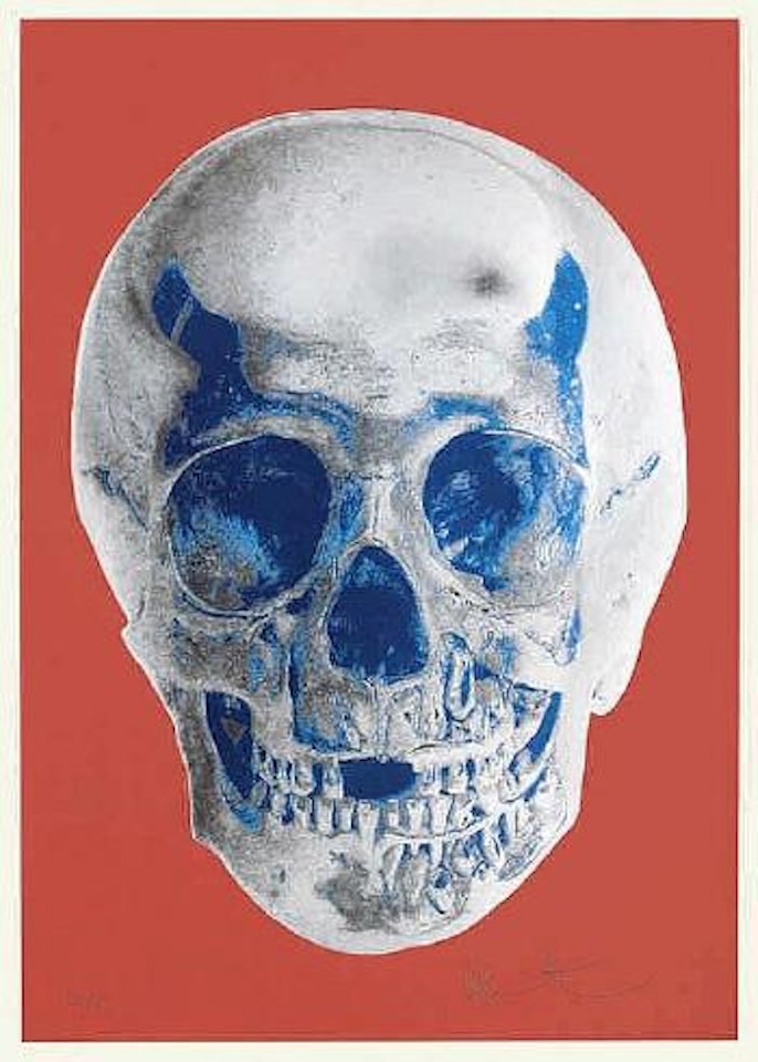 Till Death Do Us Part - Coral Red Silver Gloss True Blue Skull by Damien Hirst