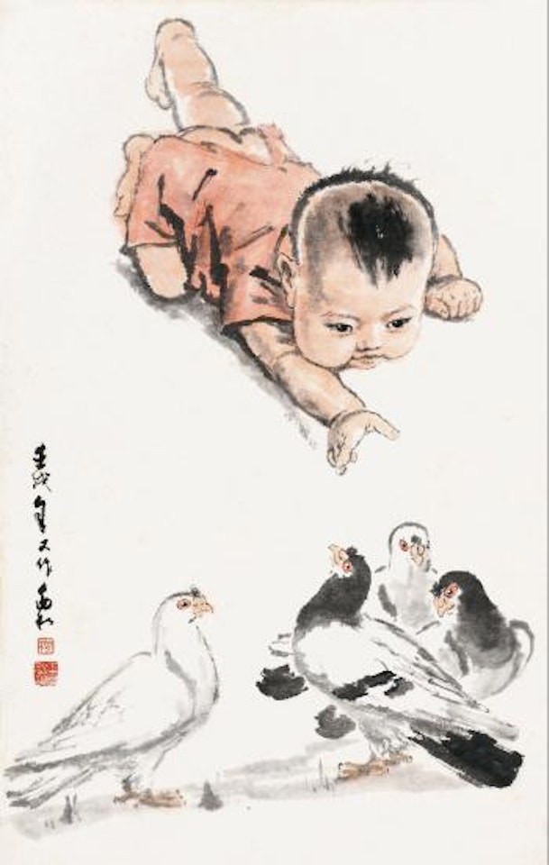 Child and Doues by Jiang Zhaohe