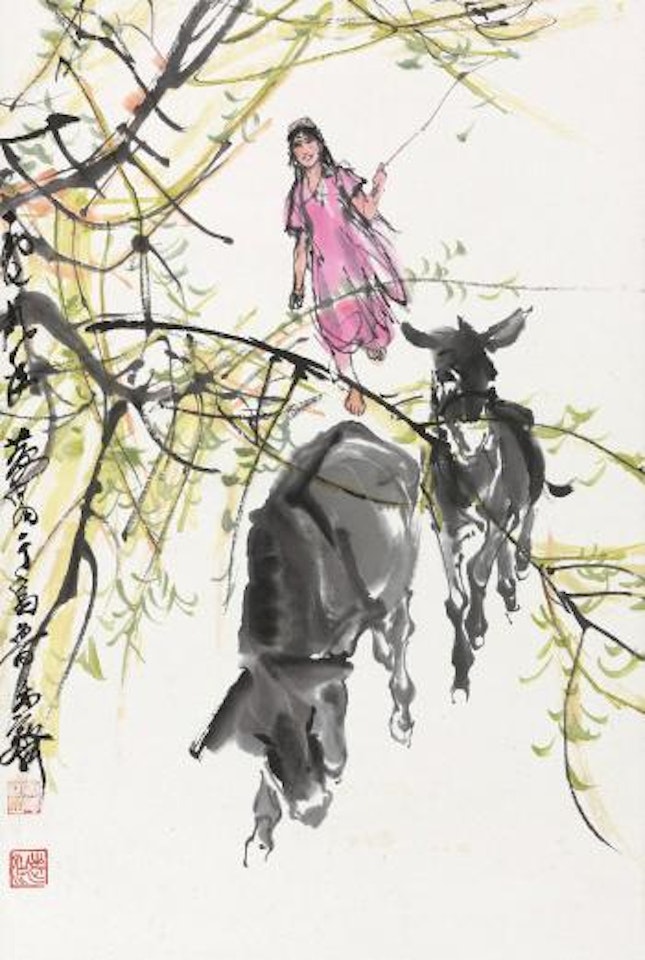 A Litter Girl and Donkey by Huang Zhou