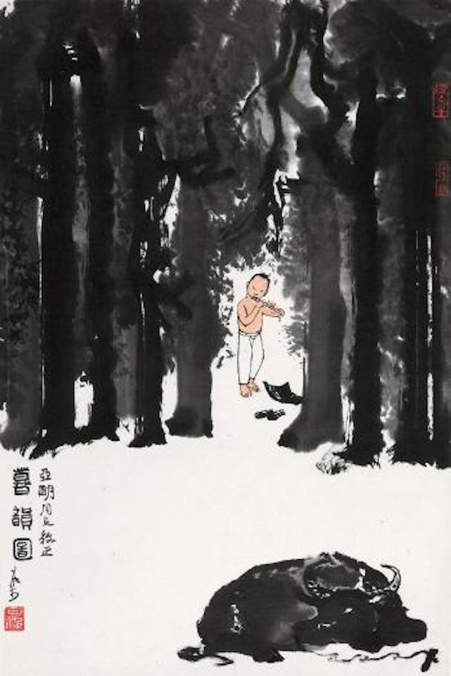 Cowboy Herding Cattle by Li Keran