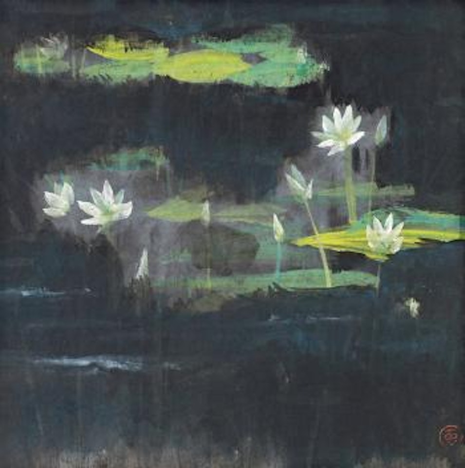 Lotus pond at night by Lin Fengmian
