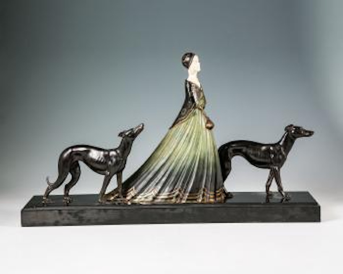 Lady with two dogs by Demetre Chiparus