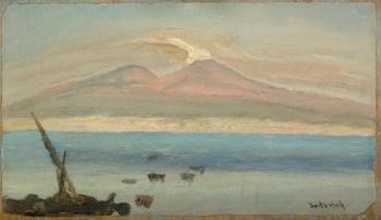 Blick über den Golf von Neapel auf den Vesuv by Oswald Achenbach