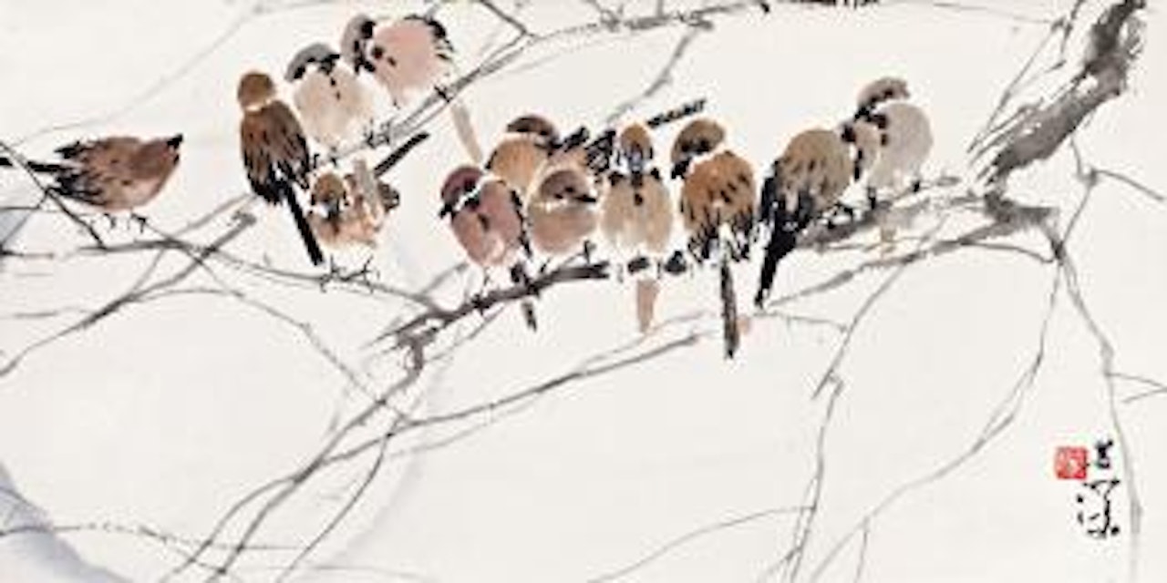 Sparrows in moonlight by Yang Shanshen