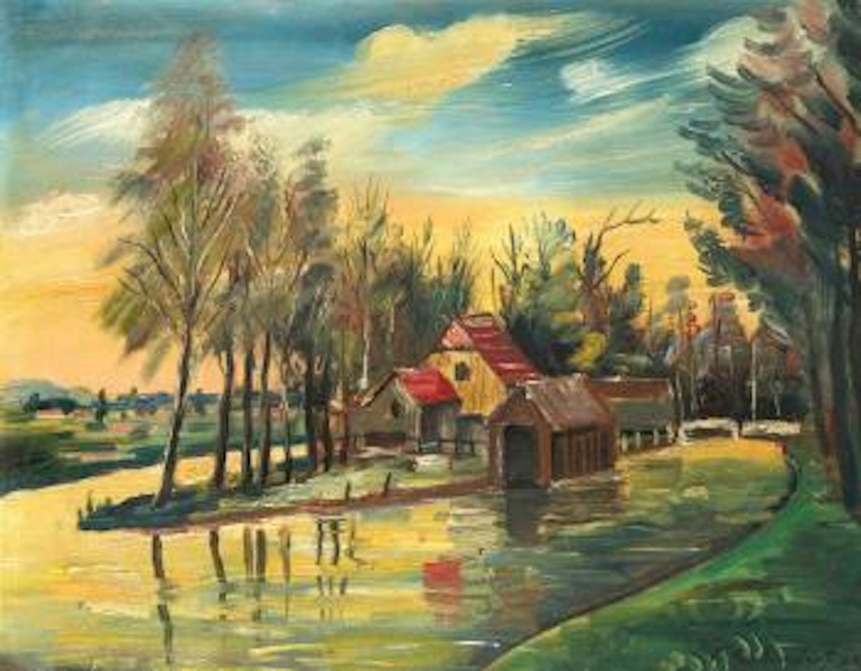 Bootshäuser am See by Franz Heckendorf