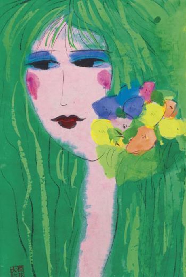 Girl with flowers by Walasse Ting