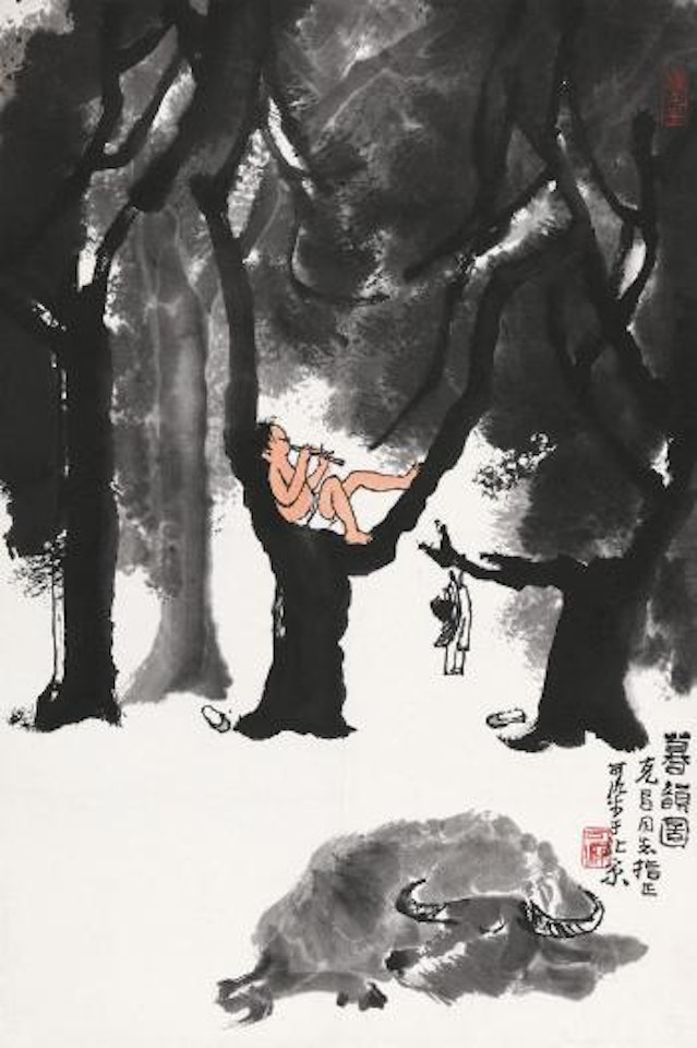 Herdsman and Ox painting by Li Keran