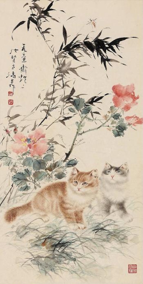 Two cats by Cao Kejia by Wang Xuetao