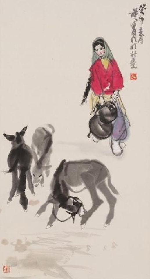 Mädchen mit Esel by Huang Zhou