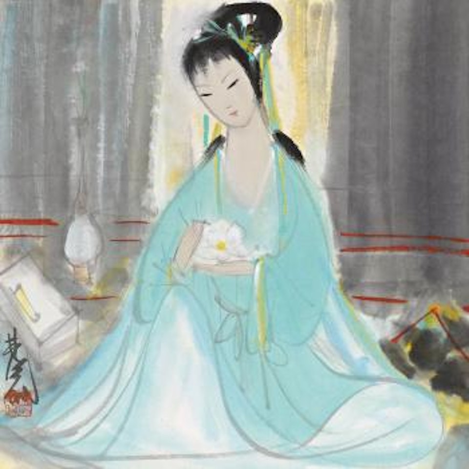 Lady with lotus by Lin Fengmian
