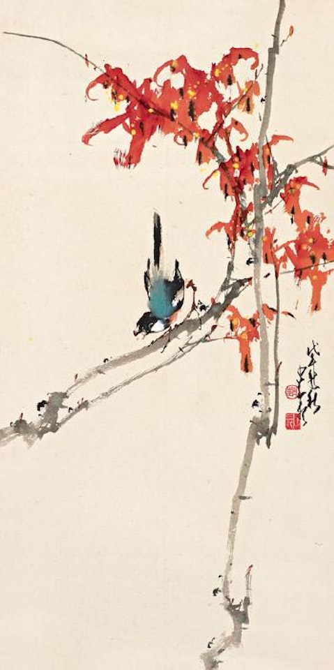 Red leaves and bird by Zhao Shao'ang
