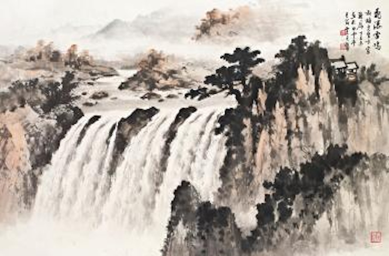 Majestic waterfall by Huang Junbi